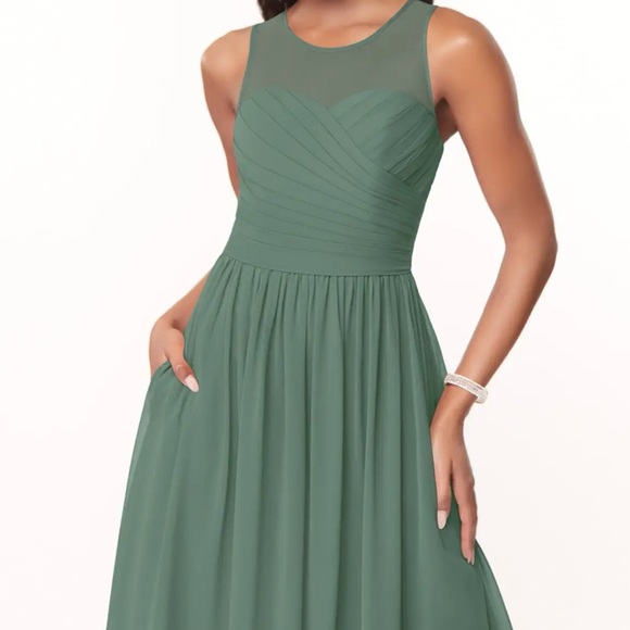 Azazie Dresses & Skirts - Azazie Nina NWT Eucalyptus A-Line Pleated Chiffon Dress Size 8 Bridesmaid Formal